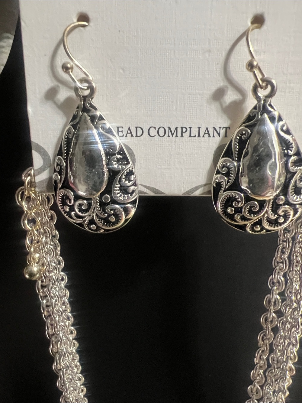 Silver  Tone Teardrop Pendant Necklace - Silver - Picture 4 of 4